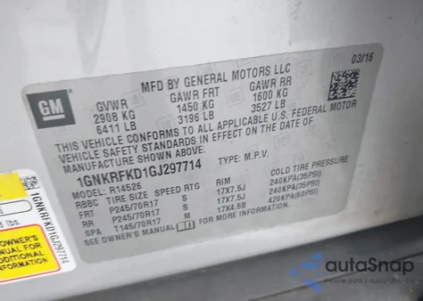 2016 Chevrolet Traverse Ls z USA, uszkodzony, nr VIN 1GNKRFKD1GJ297714